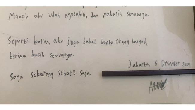 Tulisan Tangan MAS, Tersangka Pembunuh Ayah-Nenek di Cilandak: Maafin Aku Udah Nyusahin